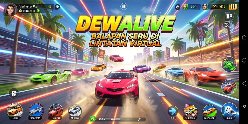 Tampilan gameplay balapan seru di DEWALIVE dengan mobil kencang.