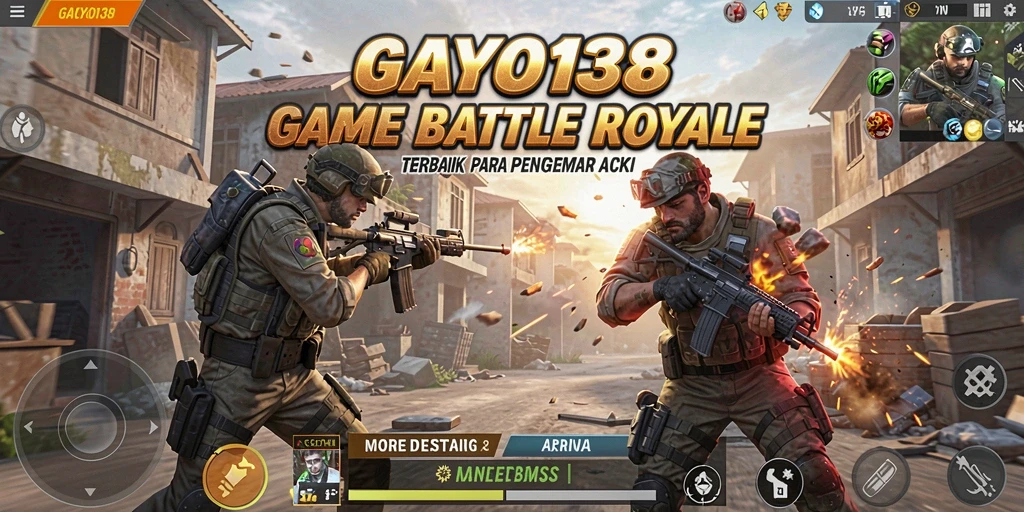 Tangkapan layar utama GAYO138 menunjukkan aksi intens di arena Battle Royale.