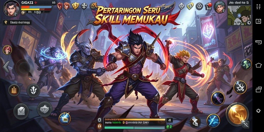 Tangkapan layar GIGA33 menampilkan aksi pertarungan seru dengan karakter yang menawan.