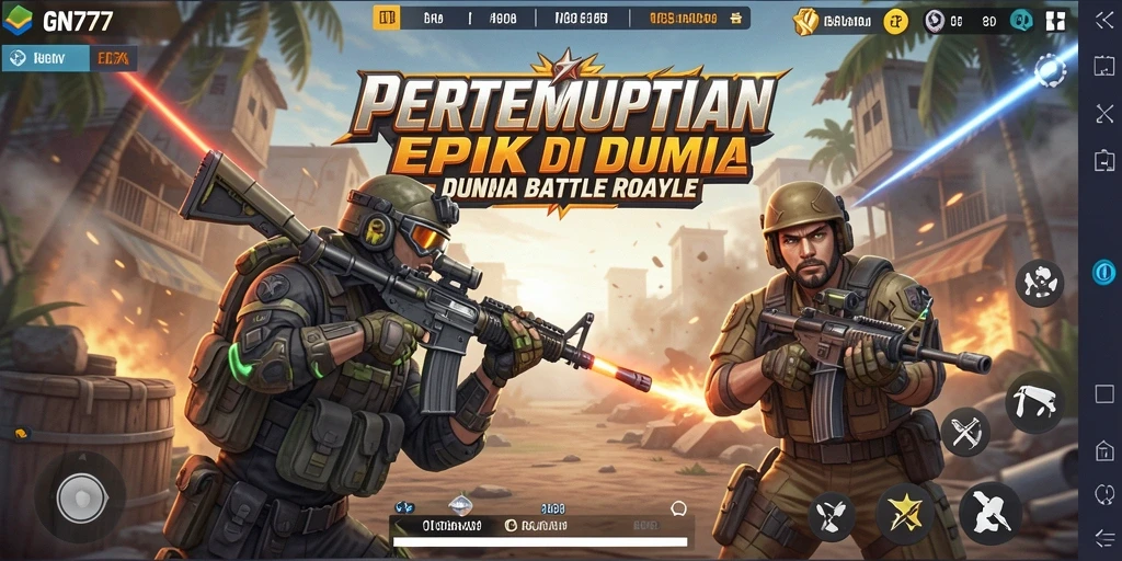 Screenshot gameplay GN777 menampilkan aksi pertempuran Battle Royale yang mendebarkan.