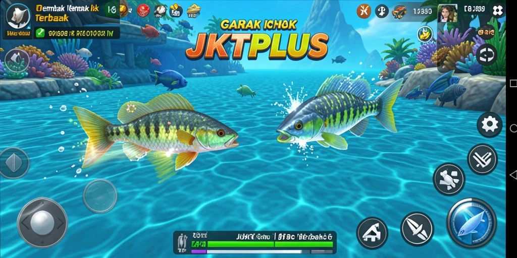 Screenshot gameplay JKTPLUS menampilkan aksi tembak ikan yang seru.