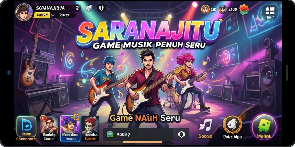 Screenshot gameplay SARANAJITU menampilkan pemain menikmati musik.