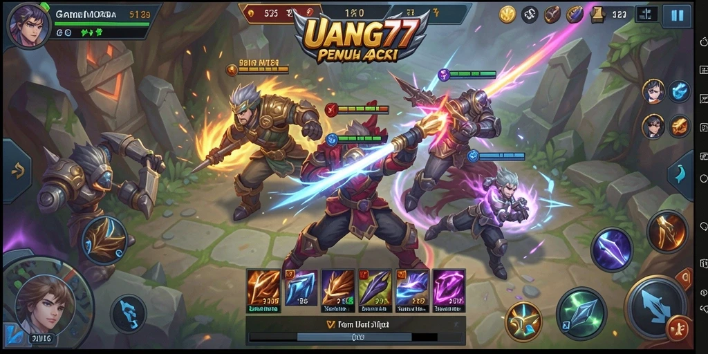 Tampilan gameplay menarik dari UANG77 dengan aksi MOBA yang seru.