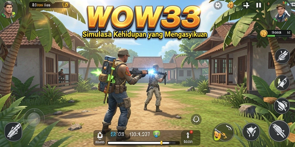 Screenshot gameplay WOW33 menampilkan interaksi dan kustomisasi karakter.